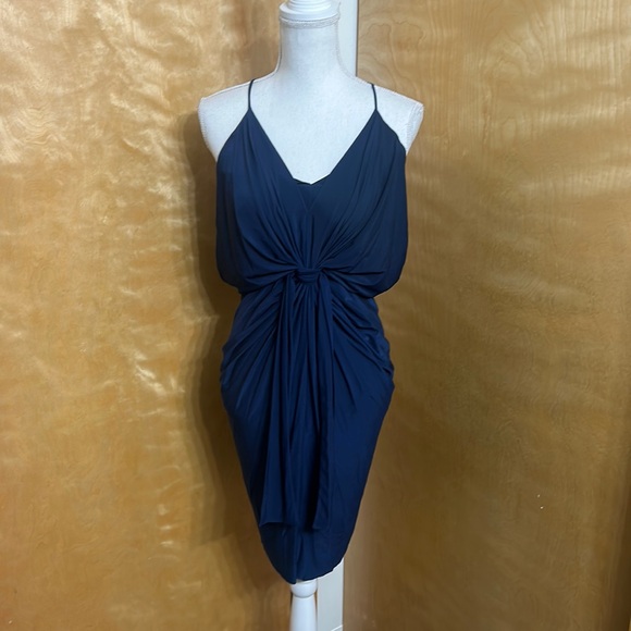 NWT Misa Los Angeles Navy Blue Domino Tie Front Midi Dress S - Picture 1 of 14